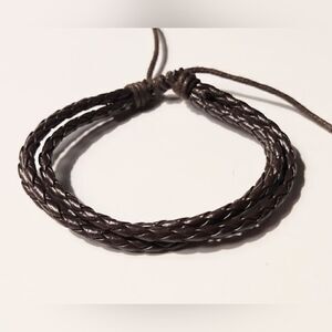 Men's bracelet leather braided layered‎ brown new d33